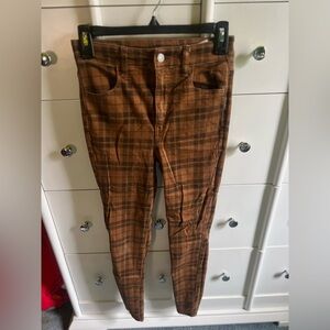 American Eagle Brown Plaid Super High waisted Jeggings